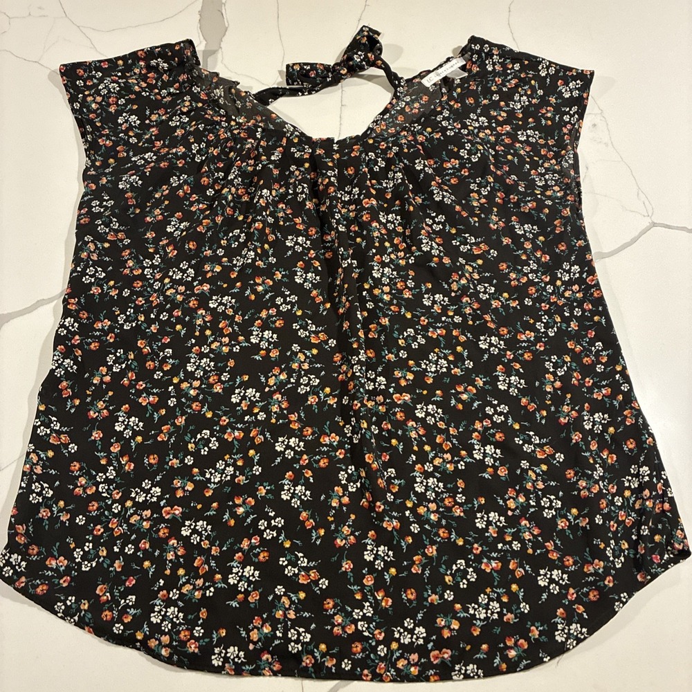 LC Lauren Conrad Floral Blouse Womens Size Med Black Floral